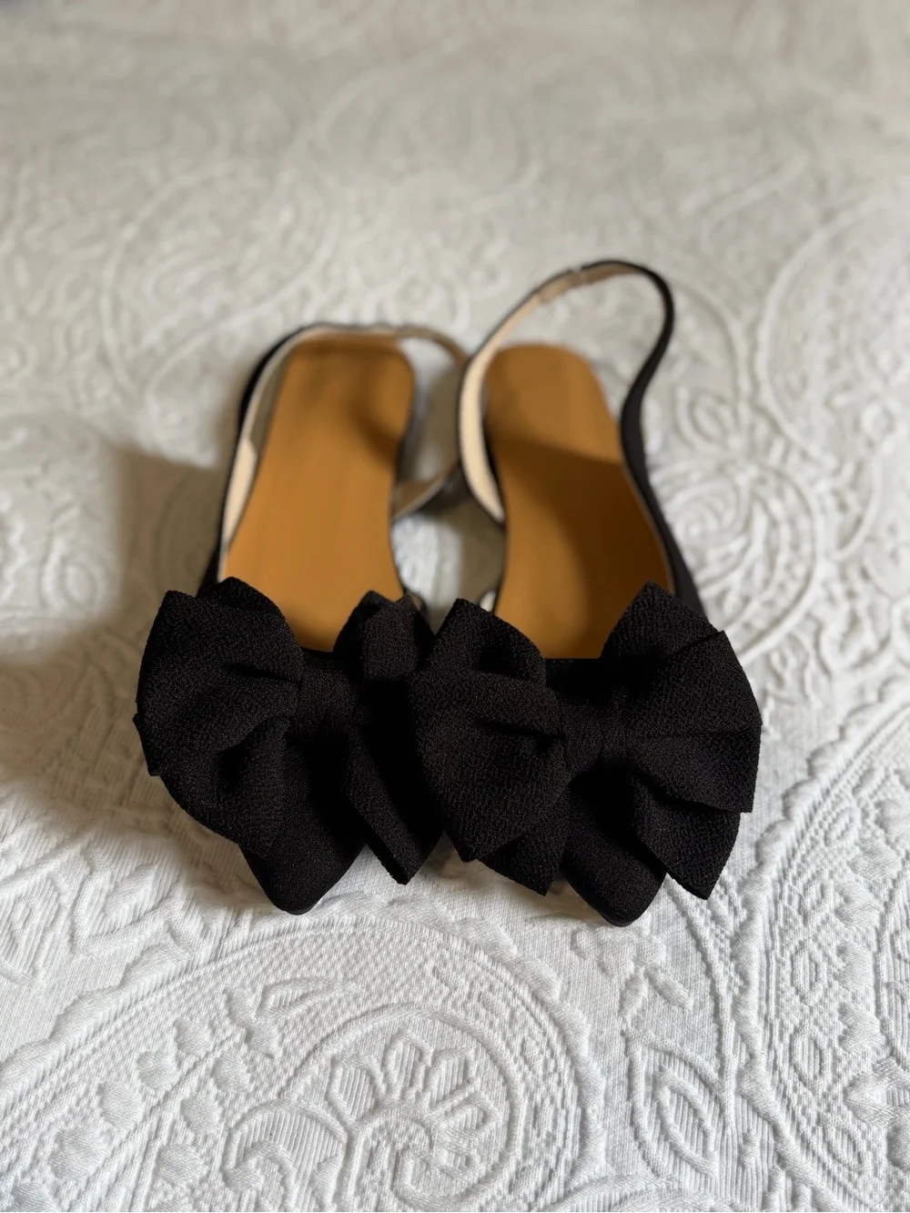Women’s Black Slingback Flat with Decorative Bow